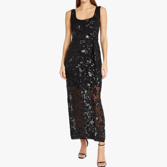 Donna Morgan NWT Floral Mesh Sequin Midi Dress - Picture 1 of 8